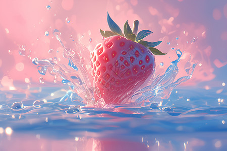 草莓气泡草莓飞溅水珠插画