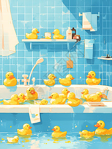 黄色的鸭子玩具展示的黄色小鸭子插画