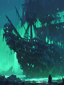 奇幻的海盗船背景图片