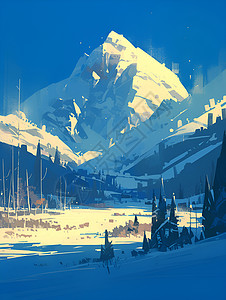 雪山之巅美冰雪自然之美插画