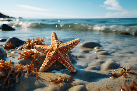 海岸边的海星背景图片