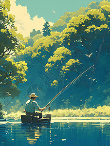 河畔钓鱼背景图片