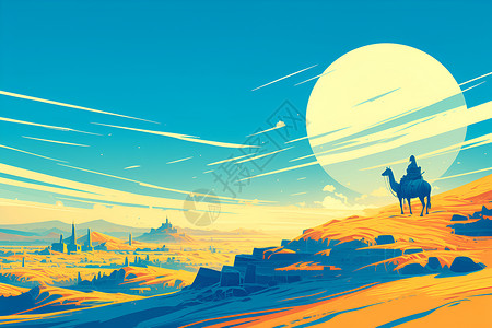金沙特效金沙下的骑骆驼者插画