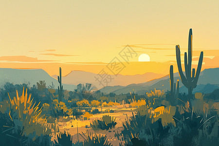 黄昏的沙漠美景背景图片