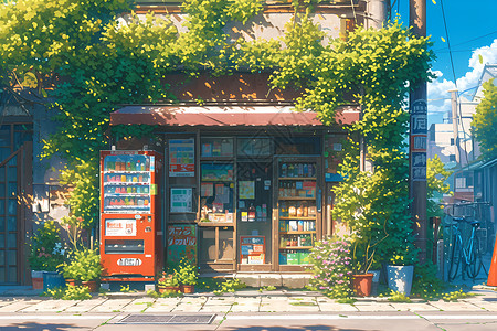 街道中的小商店插画背景图片