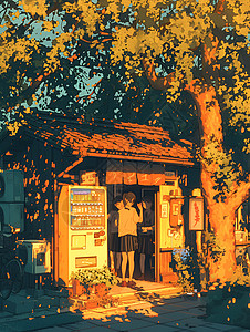 街道中的漫画小卖店背景图片