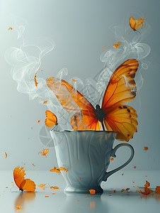 咖啡蝴蝶拉花咖啡杯上的蝴蝶设计图片