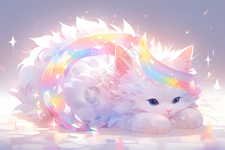 七彩梦幻的白猫背景图片