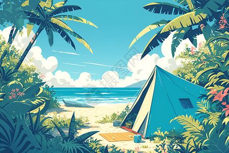 海滩露营风景背景图片