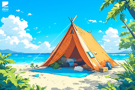 海滩上的帐篷高清图片