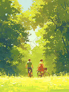 户外骑行骑行探索的年轻情侣插画