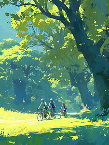 年轻人旅行骑行于森林的年轻人插画