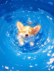 沐浴阳光泳池的小狗高清图片