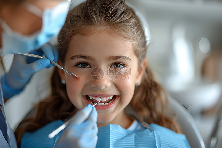 小女孩在牙科诊所图片