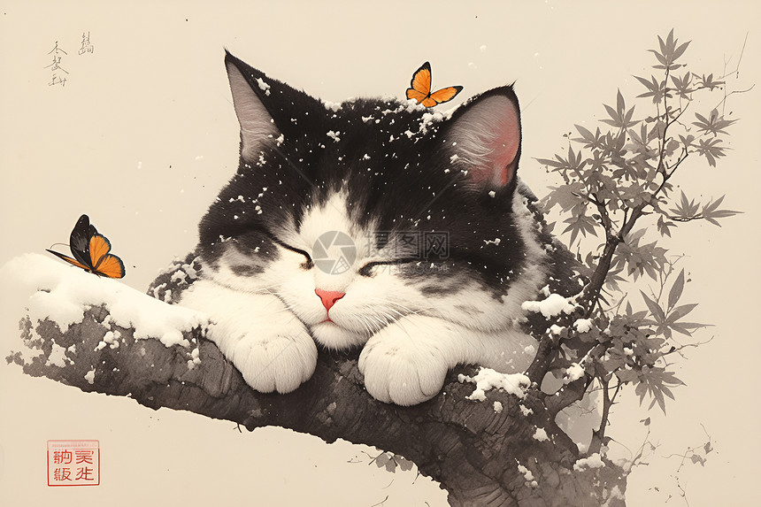 树上睡觉的猫咪图片