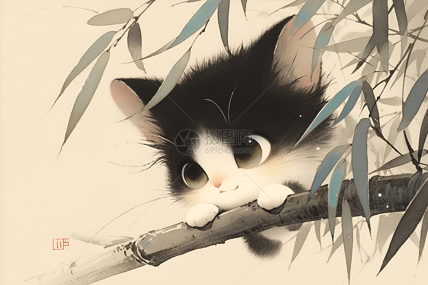树枝上的猫咪图片