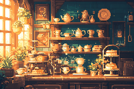 厨房的茶具背景图片