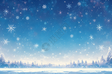 北国雪飘飘满雪花的天空插画