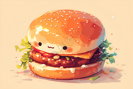 牛肉汉堡卡通可爱的汉堡插画