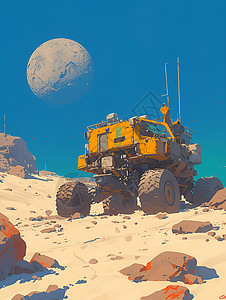 太空探索月球车漫游插画