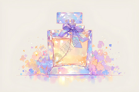 蝴蝶结和鲜花香水瓶上的蝴蝶结插画