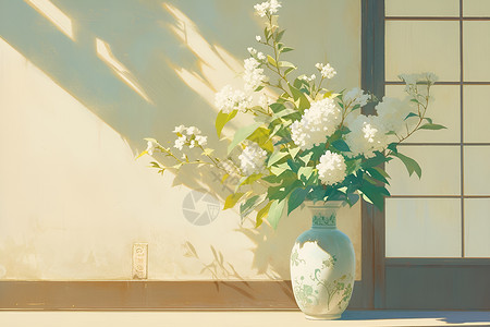 花卉植物花瓶花瓶上的花卉插画