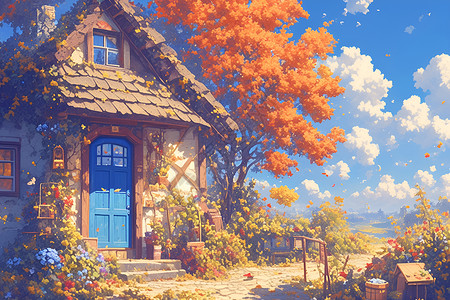 可爱的小木屋背景图片