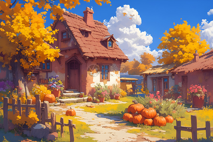 秋天里的小屋图片