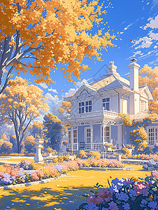 秋日里的屋子背景图片