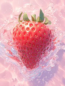 水中水花水中飘浮的草莓插画