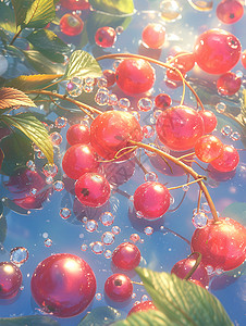 樱桃水中漂浮背景图片