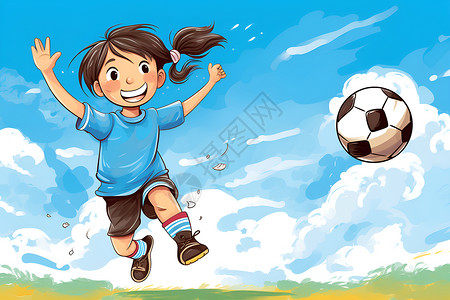 草地上奔跑的足球女孩背景图片