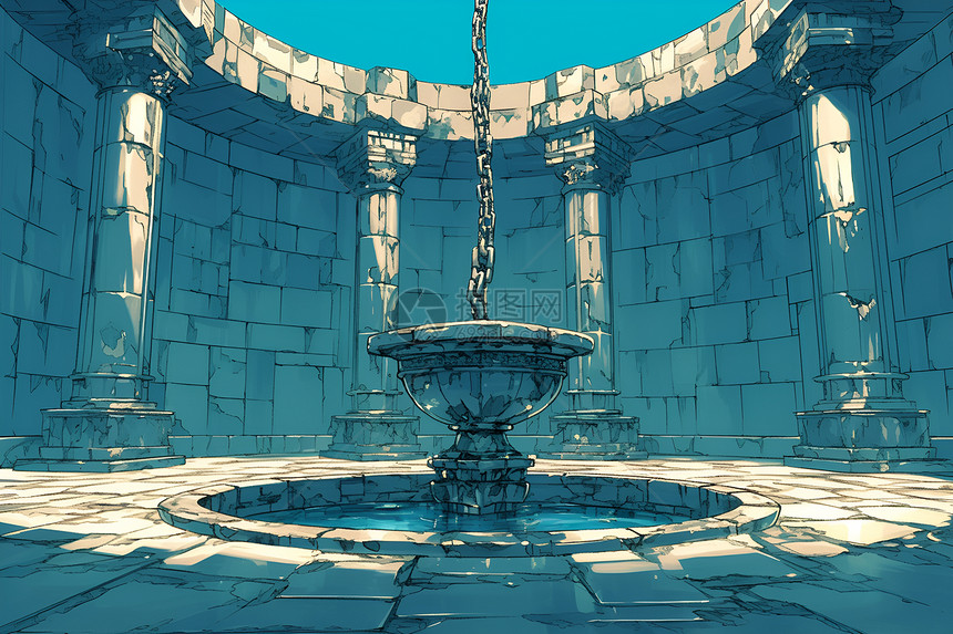 柱子围绕的喷泉图片