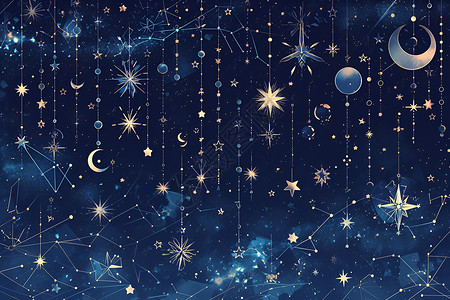 漂亮的星轨星空夜晚的星星月亮插画