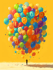 漂浮的字母彩虹气球字母插画