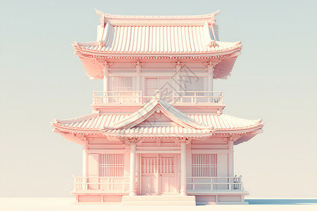 中式建筑屋檐粉色中国建筑风格插画