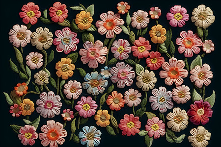 多彩的绣花刺绣花卉高清图片