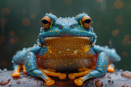雨中的蓝色蛙背景图片