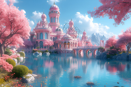 粉色的城堡城堡蓝天高清图片