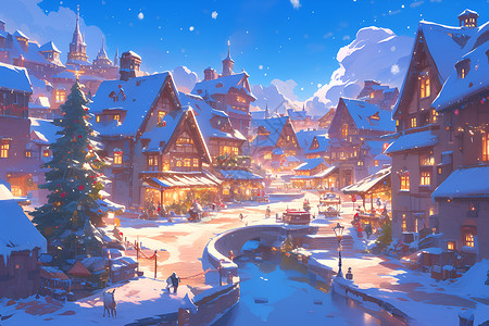 冬日的村庄背景图片