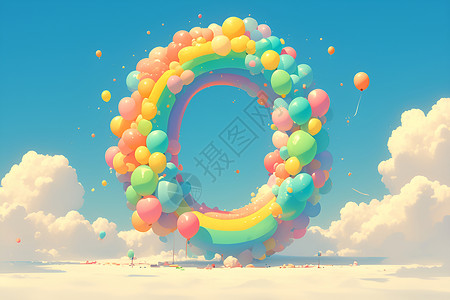 海滩上的彩虹气球高清图片