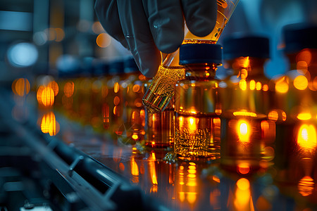 玻璃液体实验室中的金色试管背景