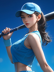 打棒球运动蓝衣棒球女子插画