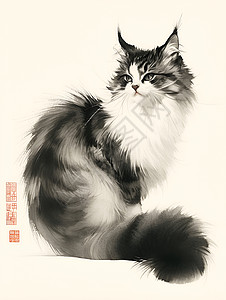 水墨猫咪插画水墨风格的猫咪插画插画