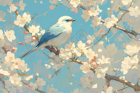 蓝天下的花朵小鸟高清图片