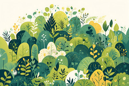 线条植物一个绿色森林插画