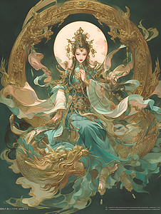 唐朝女人千年文化魅力的敦煌女神插画