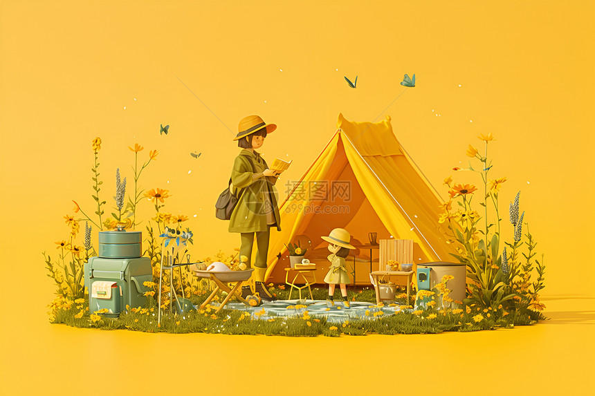 卡通的露营帐篷插图图片