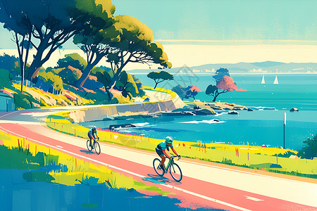 自行车绿道道路上骑自行车的人物插画插画