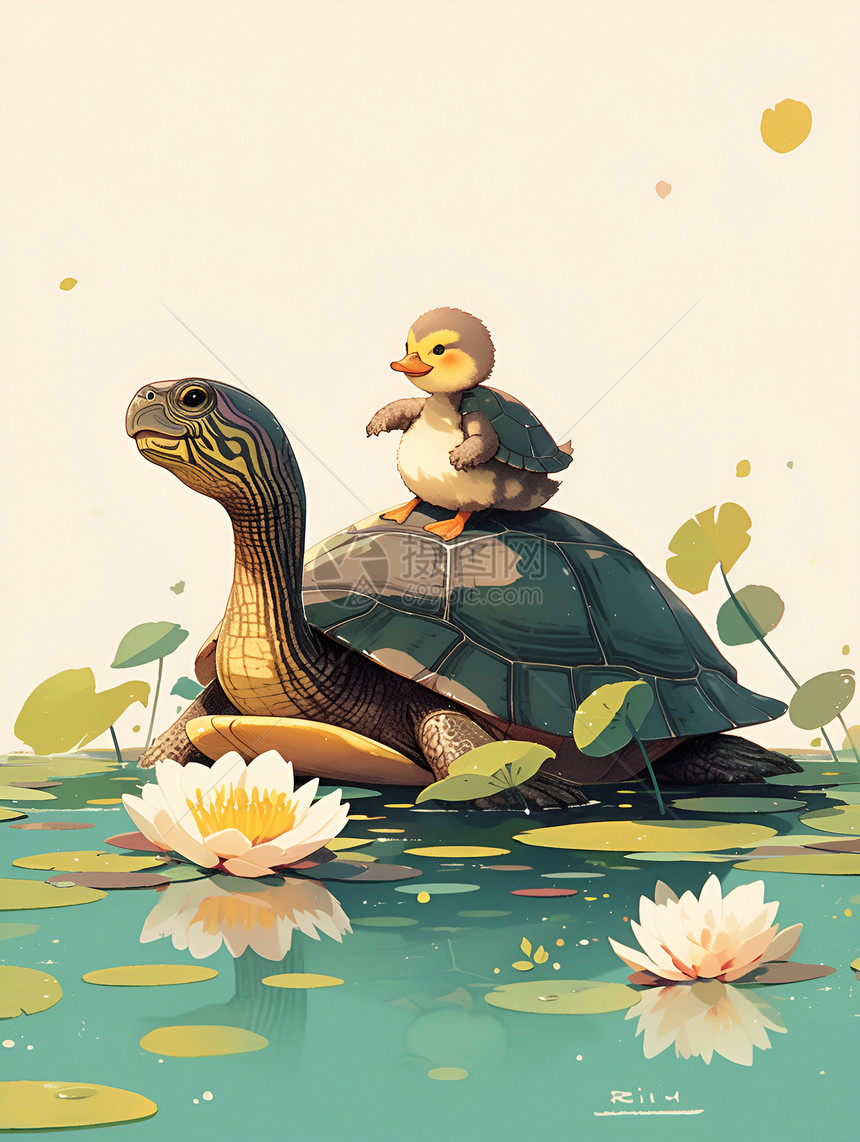 鸭子骑在乌龟背上图片